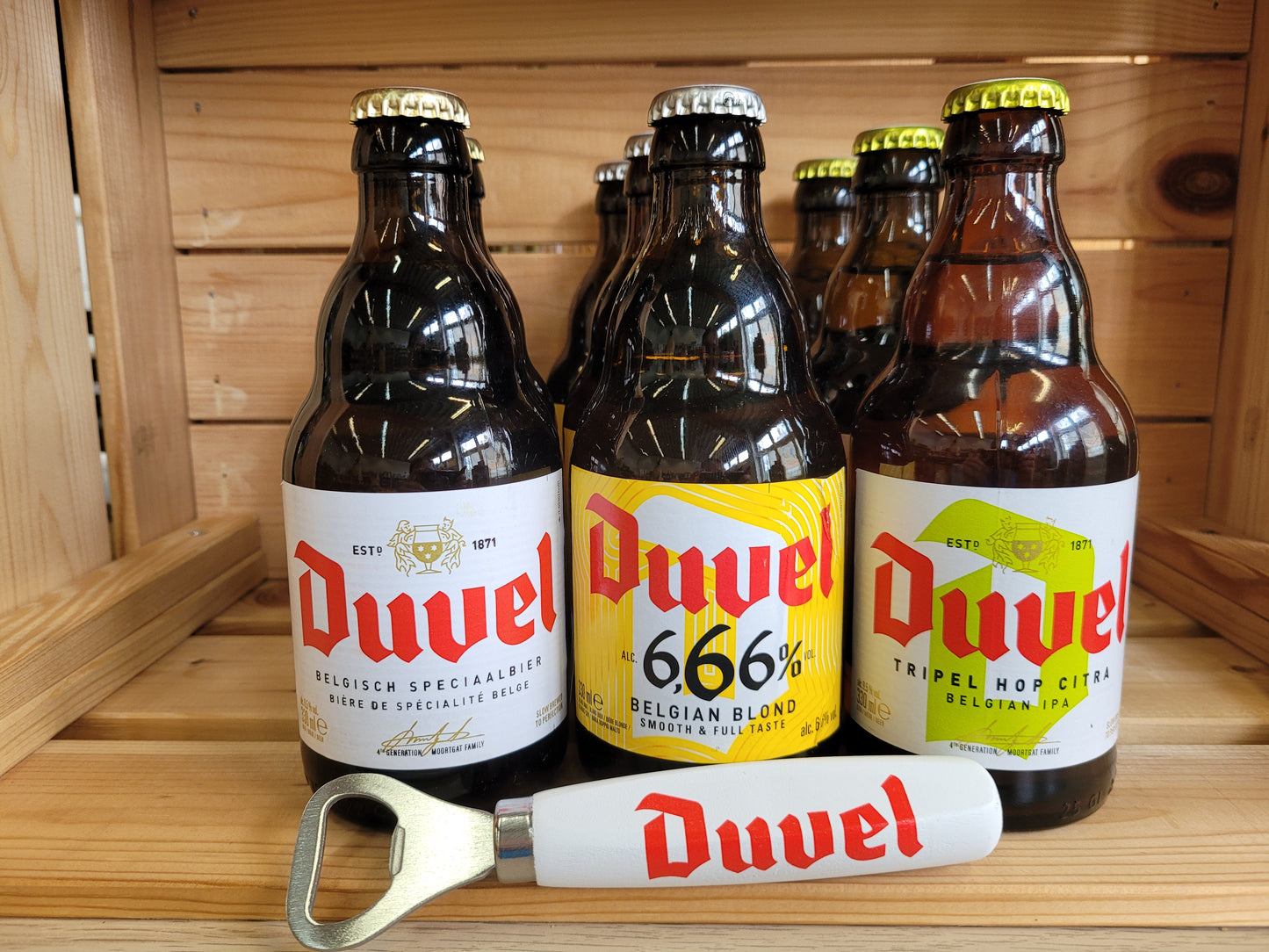 18-pack Duvel mix including bottle opener